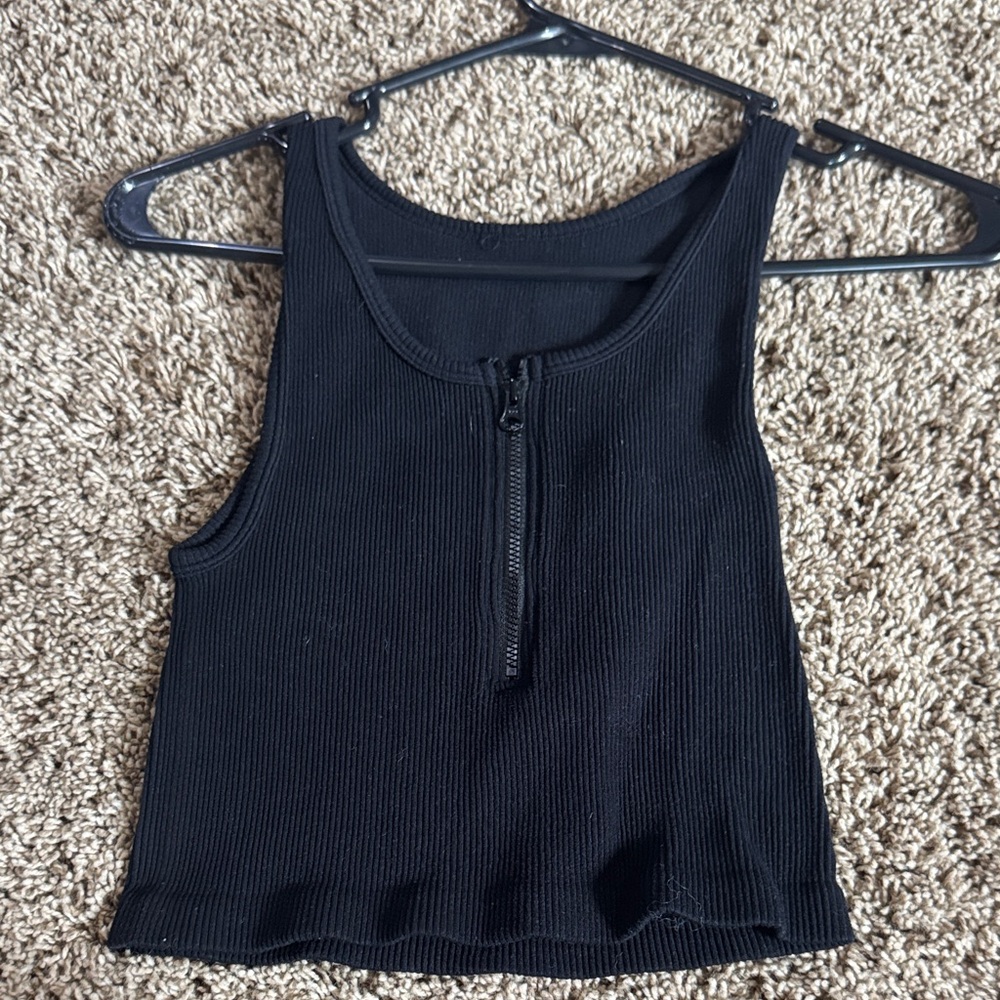 Niki Biki Black Ribbed Zip-Up Tank Top